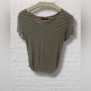 In Due Time Maternity Striped Short Sleeve Scoop Neck Top in White and Black
